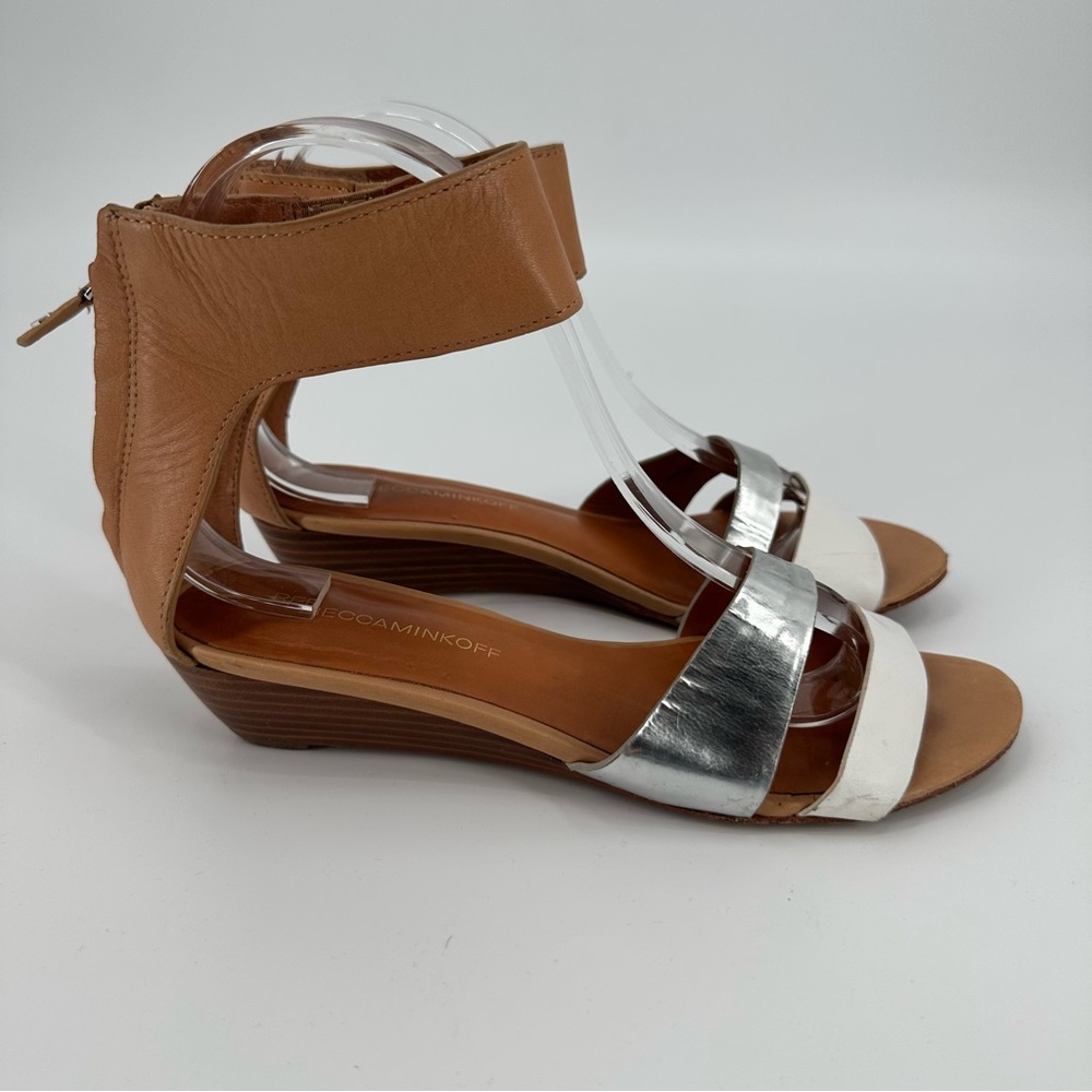 Rebecca Minkoff Sandals Womens Size 7.5 Brown Silver Ankle Strap